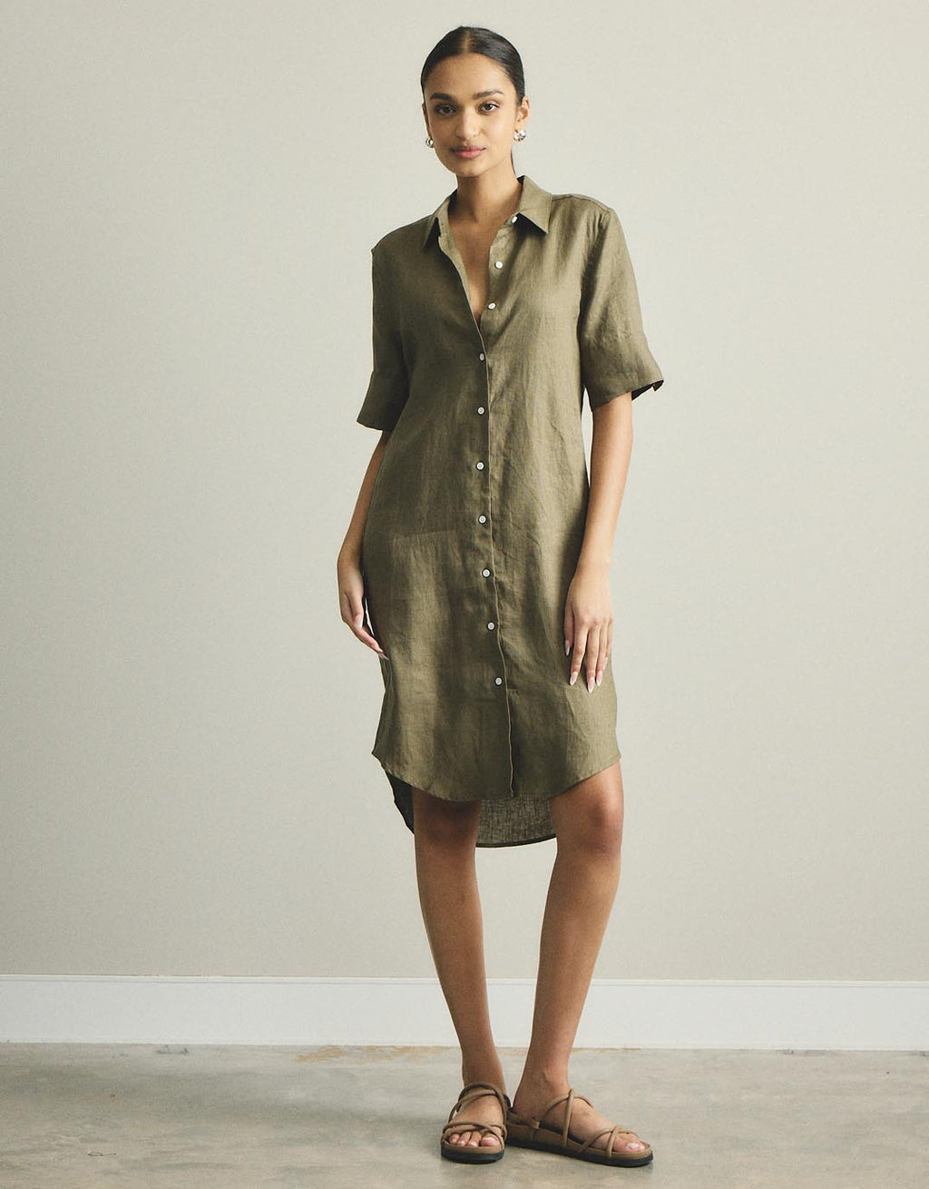 Hettie Linen Shirt Dress - Khaki Hettie Linen Shirt Dress - Khaki