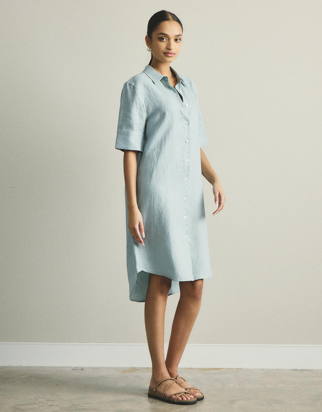 Hettie Linen Shirt Dress - Sage